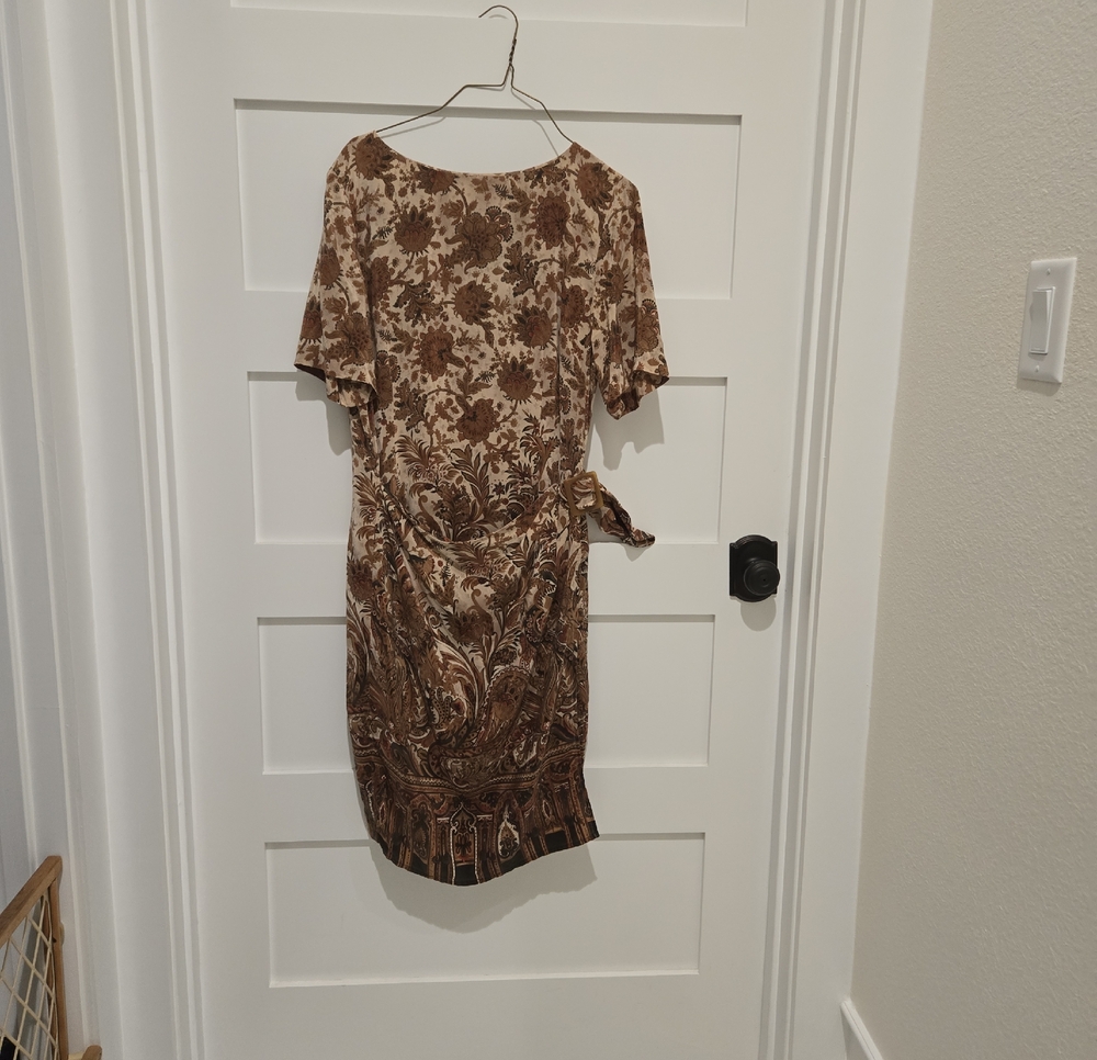 Liz Claiborne Brown Floral Midi Dress with Tie Detail
